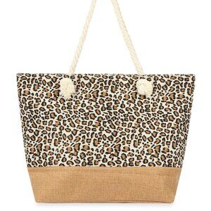 Leopard / Animal Print Tote Bag W/ Tan Bottom- Rope Handles- Style 3- NWT